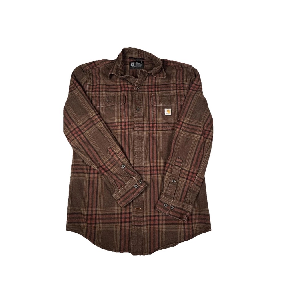 Carhartt Shirt Mens‎ Small Brown Plaid Flannel Long Sleeve Workwear TW4451-M